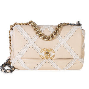 Chanel Beige Calfskin Crochet Medium Chanel 19 Flap Bag